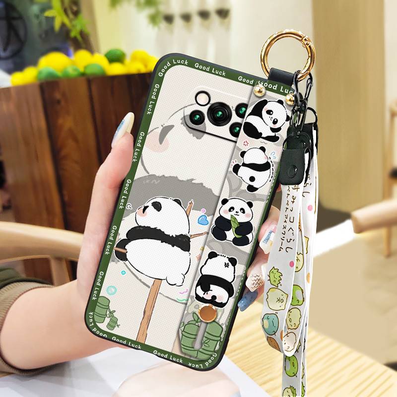 Soft case Wristband Phone Case For Xiaomi Poco X3 NFC/X3 Pro Durable Kickstand Phone Holder Ring Wrist Strap Cute Panda