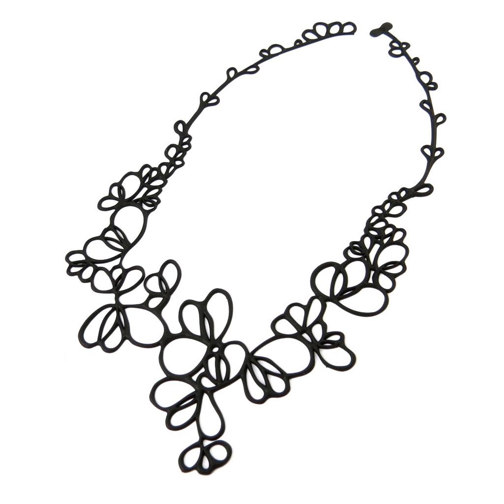 Les Trésors De Lily [P0682] - Black 'Batucada' Designer Necklace (Blossom)
