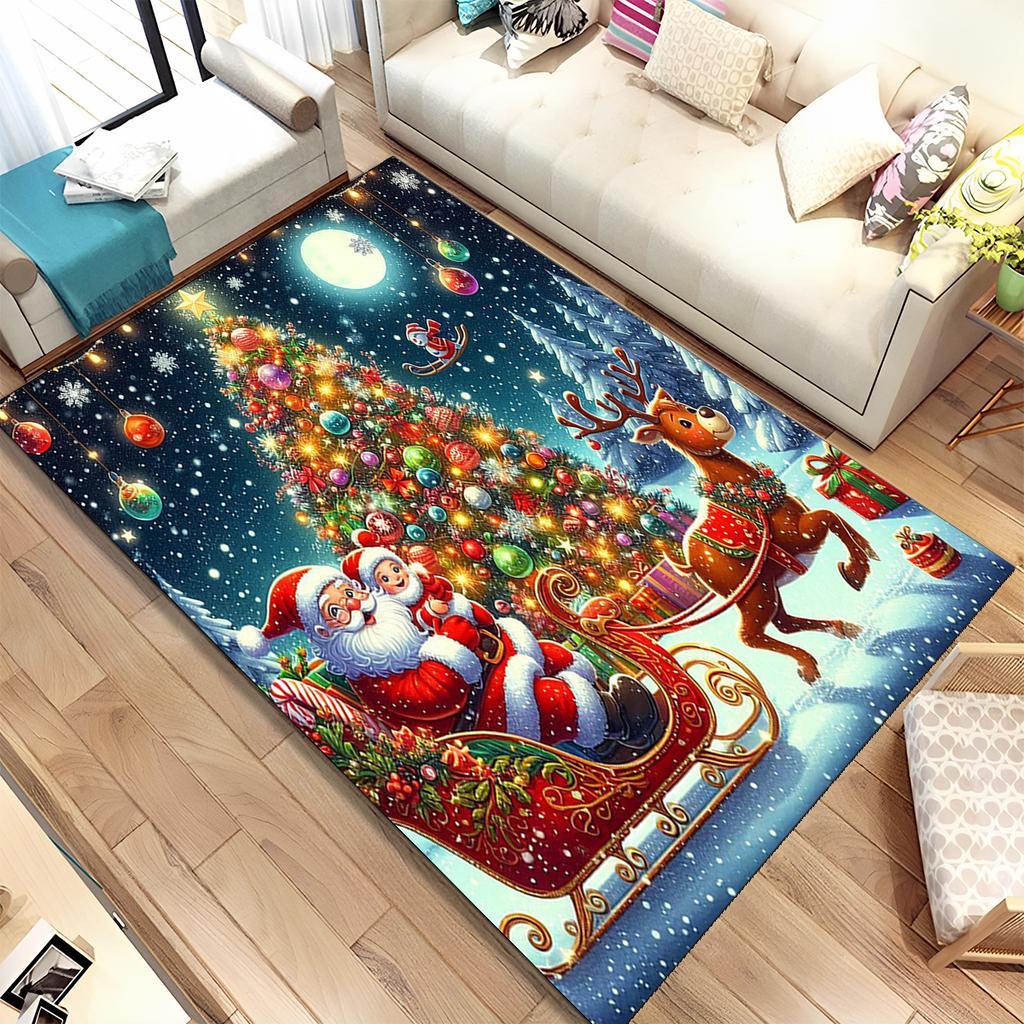 Fofo Pai Natal Árvore de Natal Feliz Desenho Animado Festival Tapete de Presente para Sala de Estar Quarto Casa Decoração de Sofá, Antiderrapante