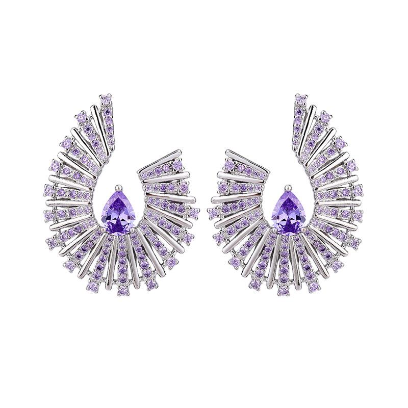 Style Heavy Industry Luxury Purple Zircon Geometric Stud Temperament New Exaggerated Rhinestone Stage