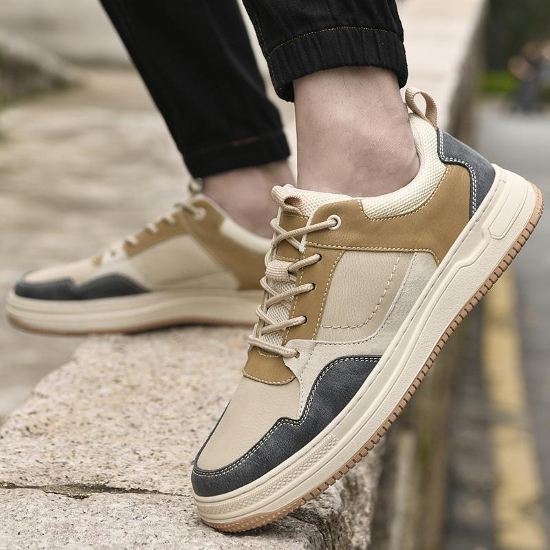 Men's shoes 2025 summer new men's fashion platform shock absorption trend versatile color matching low-top lace-up casual board shoes