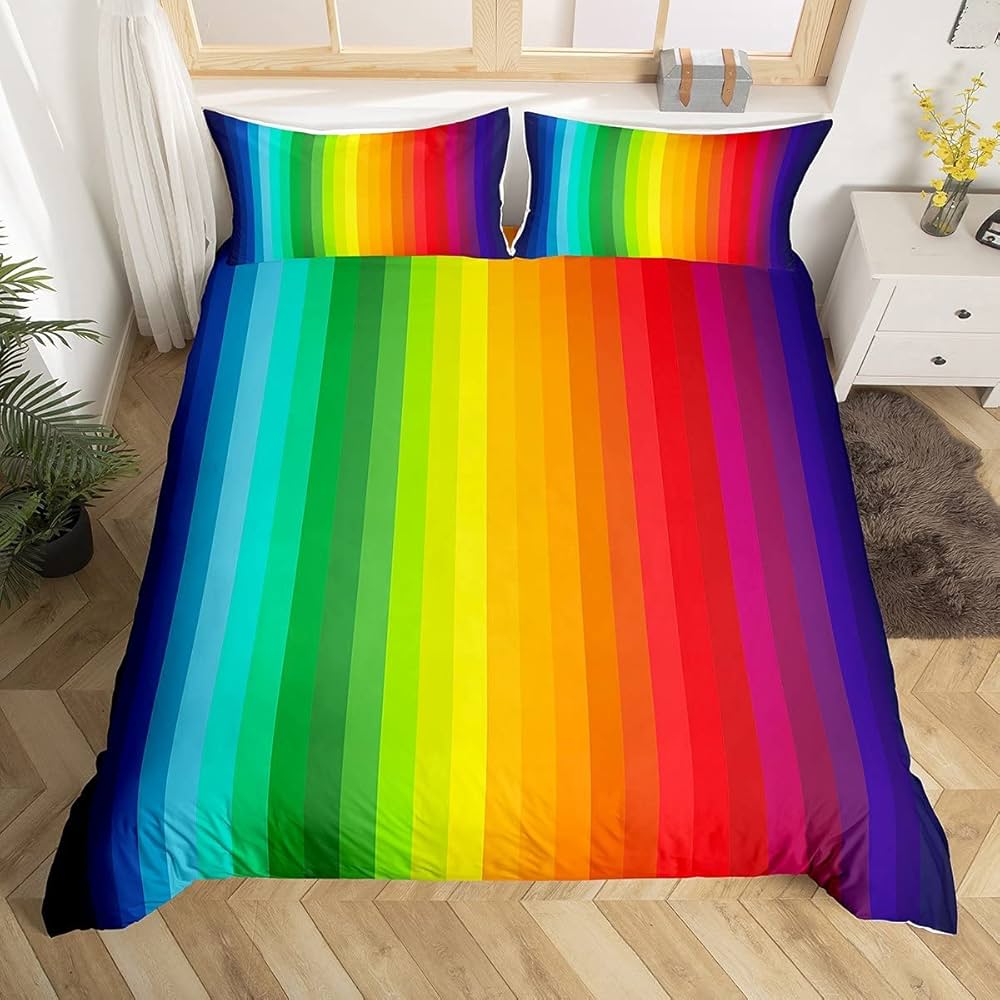 Colorful Swirl Bedding Set,Rainbow Stripes Duvet Cover Twin King Size Pride Theme Comforter Cover Abstract Art Bedspread Cover