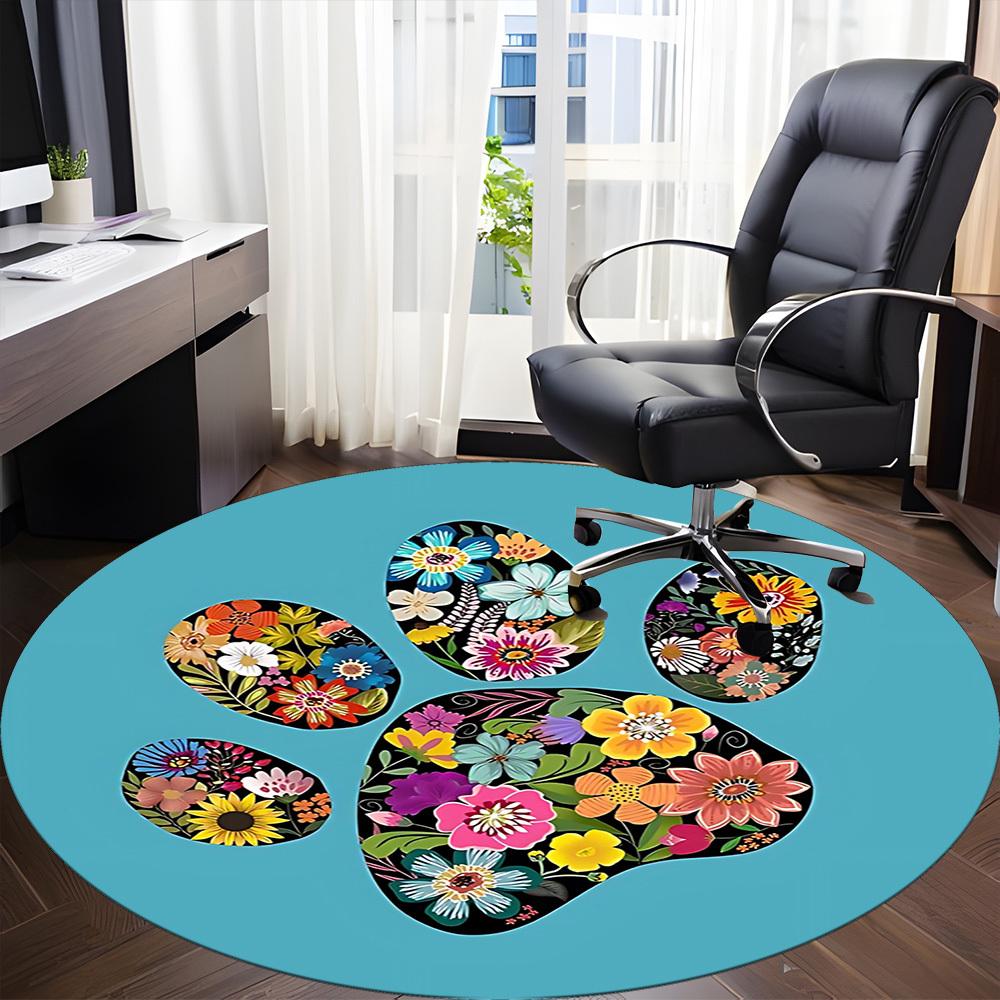1pc Floral Paw Print Office Round Rug, Non-slip, Soft and Durable Office Rug for Interior Decoration, Perfect for Office,Decoration Yy260204018
