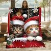 Cute Christmas Orange Cat Blanket Wearing Santa Hat Soft Cozy Warm Bed Couch Blanket Animal Print Holiday Home Decor