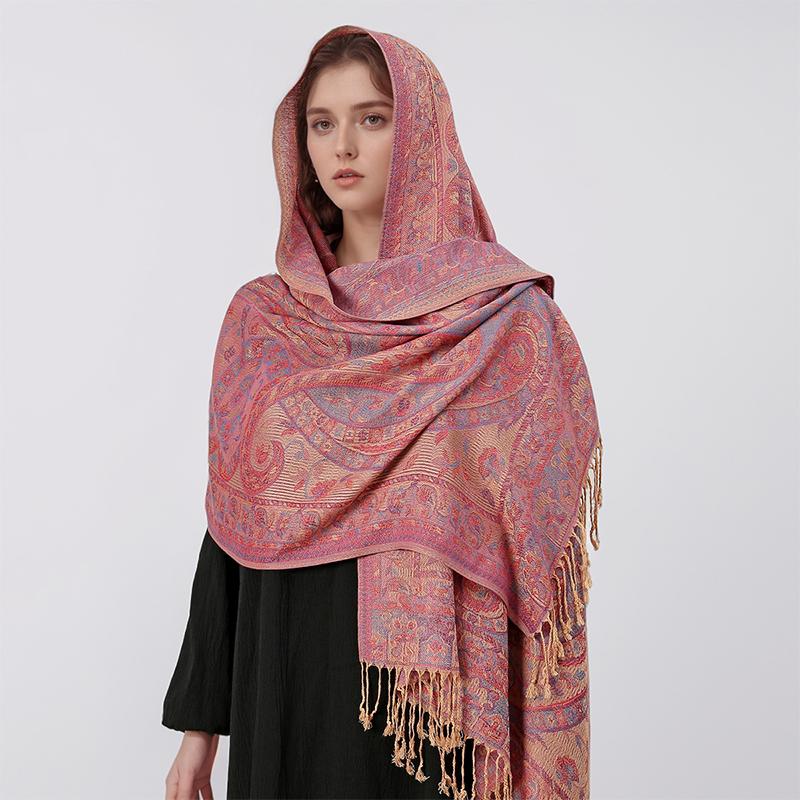 Paisley Pashmina Shawl Scarf Women Jacquard Cashew Printed Scarves Flowers Borders Female Tassel Blanket Wraps Ethnic Shawls
