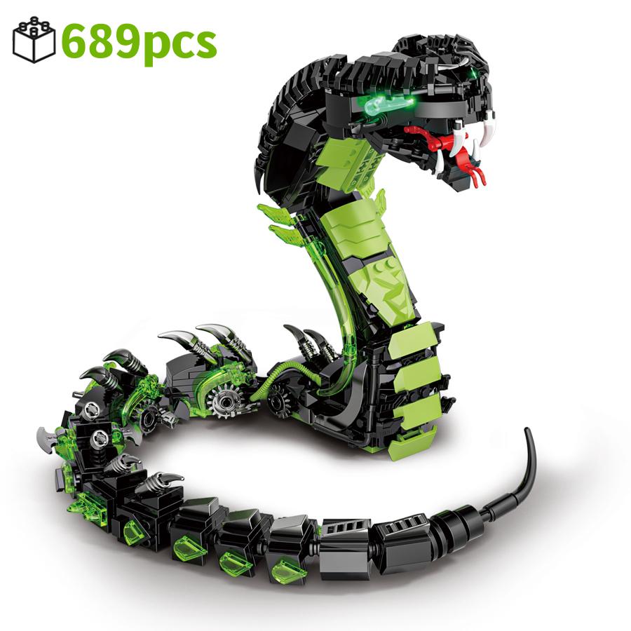 

689pcs Mechanical Glow in Dark Cobra Animal Building Blocks Set DIY Tabletop Decoration Model Birthday Christmas gifts for Kids