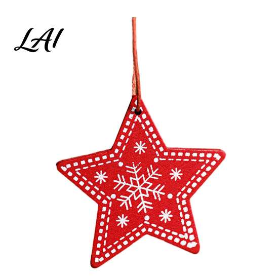 Classic Red White Decorations Christmas Tree Wooden Pendant Vintage Cartoon Ornament with Lanyards Heart Star Shaped Pendants Lightweight