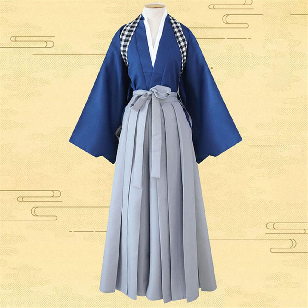 LanBuff Unisex Samurai Costume, Horseback Riding Hakama, Japanese Dance, Kimono, Cosplay Costume, Kendo, Kyudo, Iaido, Practice Wear, Top and Bottom S