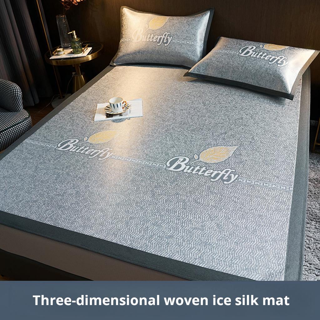 Summer ice silk cooling mat three piece set, washable foldable bedsheet style
