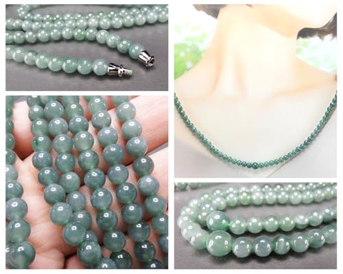 [Ishimachi] Dark Jadeite Necklace, Approx. 6mm Beads, Approx. 60cm Length, Natural Stone, Genuine Jadeite, Five Virtues Amulet