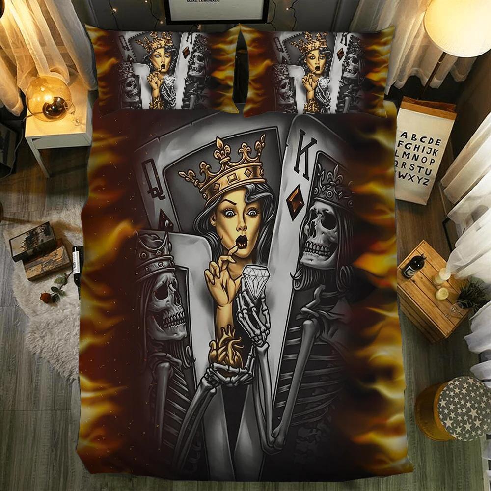 Totenkopf Bettwäsche Diamant Queen Bettdeckenset Luxus Bettwäsche 3D Totenkopf Bettbezug Set Super King Queen Bettdecken und Bettwäschesets