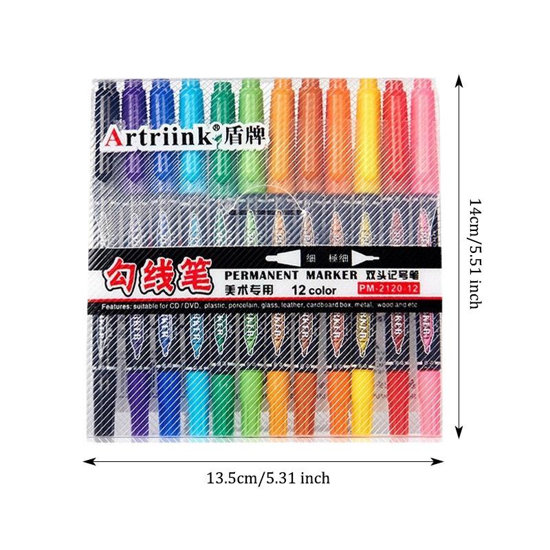 

12 Colors Dual Tip Permanent Markersset,Quick-Drying And Waterproof,Art Markers For Artists,For Drawing,Labeling,Study Supplies