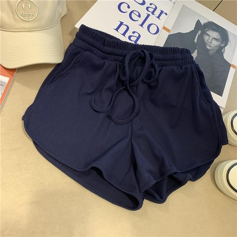 Dámské letní sportovní kraťasy Ice Silk s vysokým pasem, korejská verze, uvolněné domácí pyžamové kalhoty velké velikosti, široké nohavice, teplé kalhoty