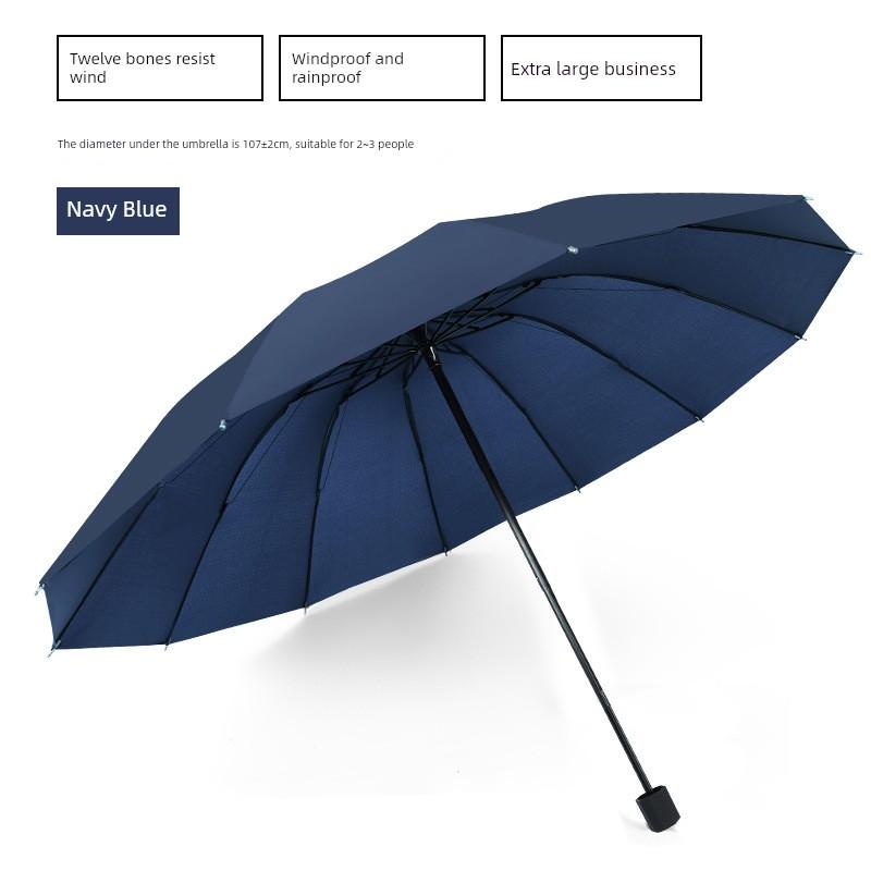 Twelve-Rib Extra-Large Dual-Purpose Manual Folding Umbrella for Men and Women, Business Sun Protection Sunshade Umbrella