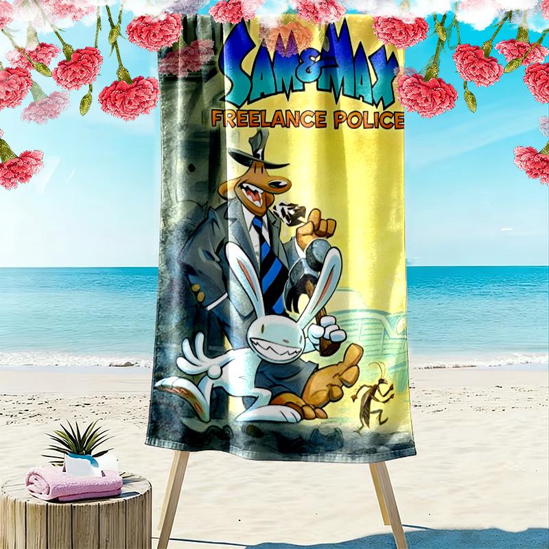 Sam & Max: Freelance Police 2D Flat Print Beach Towel, Large Soft Quick Dry Towel for Beach Camping SwimmingXSTJ0915473
