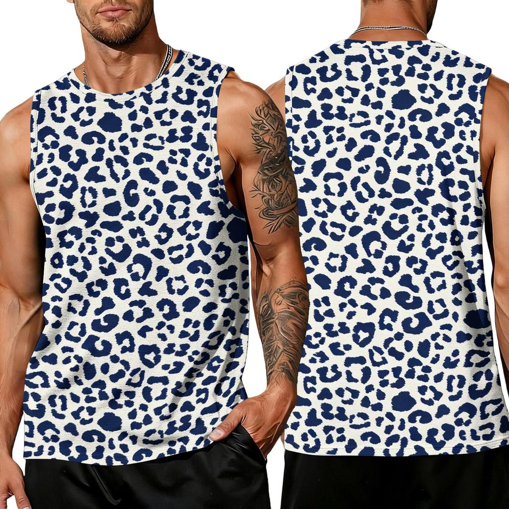 Men's Casual Sleeveless Tank Top Leopard Print Athletic Workout Gym Breathable Muscle Shirt Summer Vest
