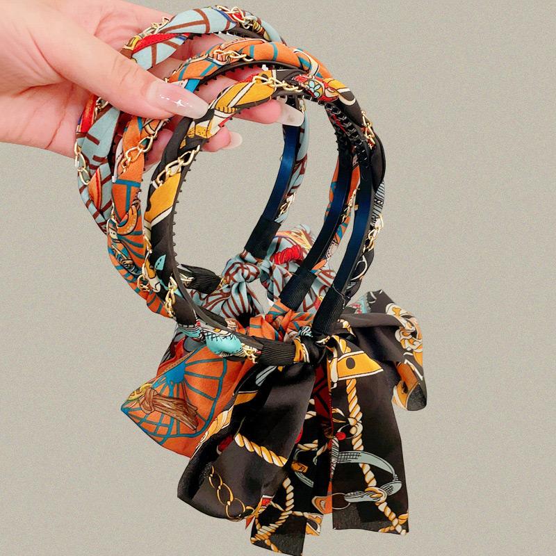 Diadema De Cinta Larga Con Cadena Con Estampado Vintage Para Mujer, Adorno Elegante Para El Cabello, Diadema Aro Para El Cabello