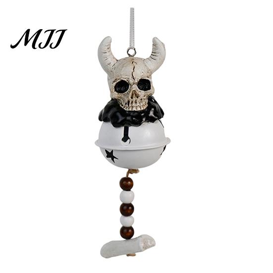 Outdoor Halloween Decoration Jingle Bell Ornament, Gothic Bull Skull/Angel Wings Hanging for Tree, Party Home Decor Decorative