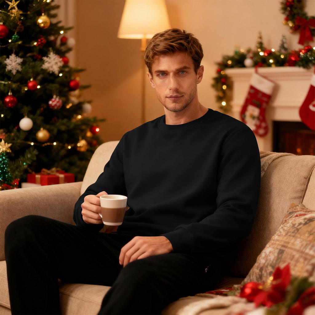 Herr Rundhals Fleecefodrad Tjock Enfärgad Sweatshirt