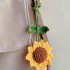 Handmade Crochet Sunflower Keychain With Green Leaf Charm For Backpack Decor Daily Use Gift For Sunflower Fans
