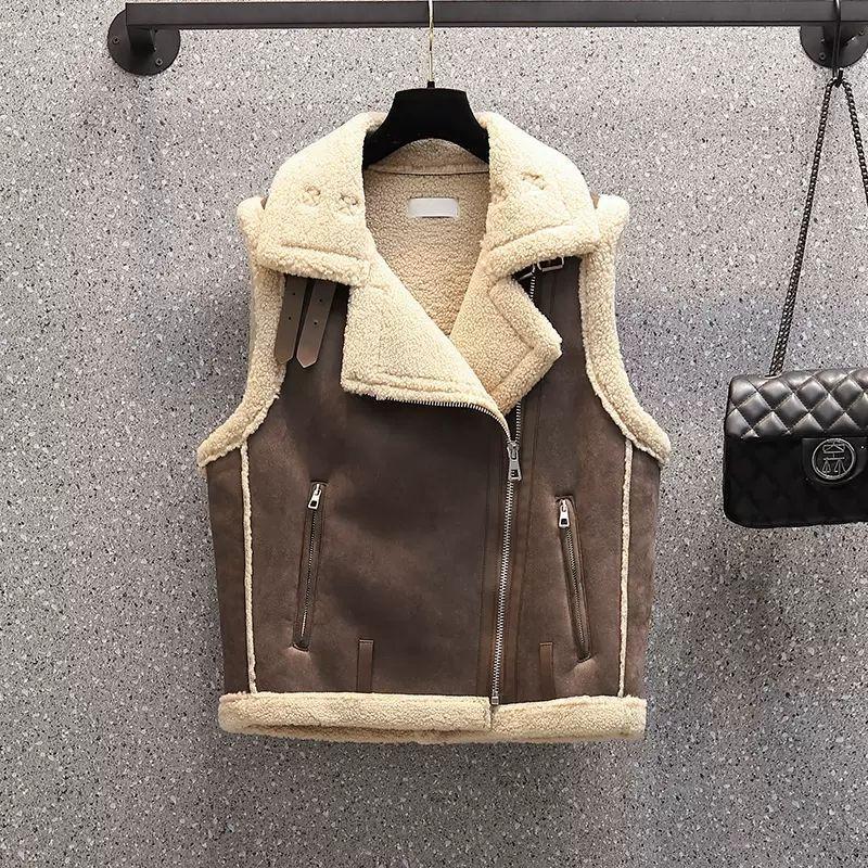 

Осенне-зимний жилет из ягненка, интегрированный в локомотив, куртка женская, воротник-стойка, замшевый жилет M （80-110）