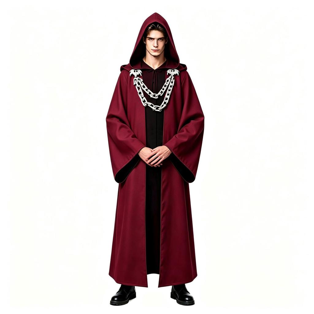 Halloween Dark Chains Hooded Robe Set Medieval Wizard Priest Cosplay Party Costume