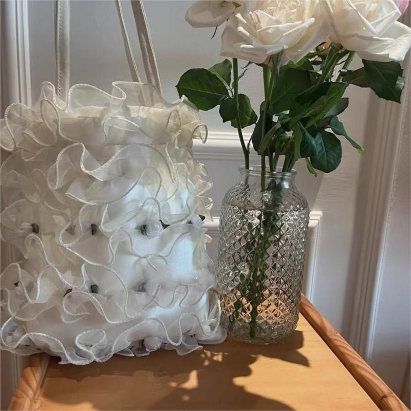 Кружевные сумки на плечо женские винтажные сумки Harajuku Folds Chic White Underarm — фото 5