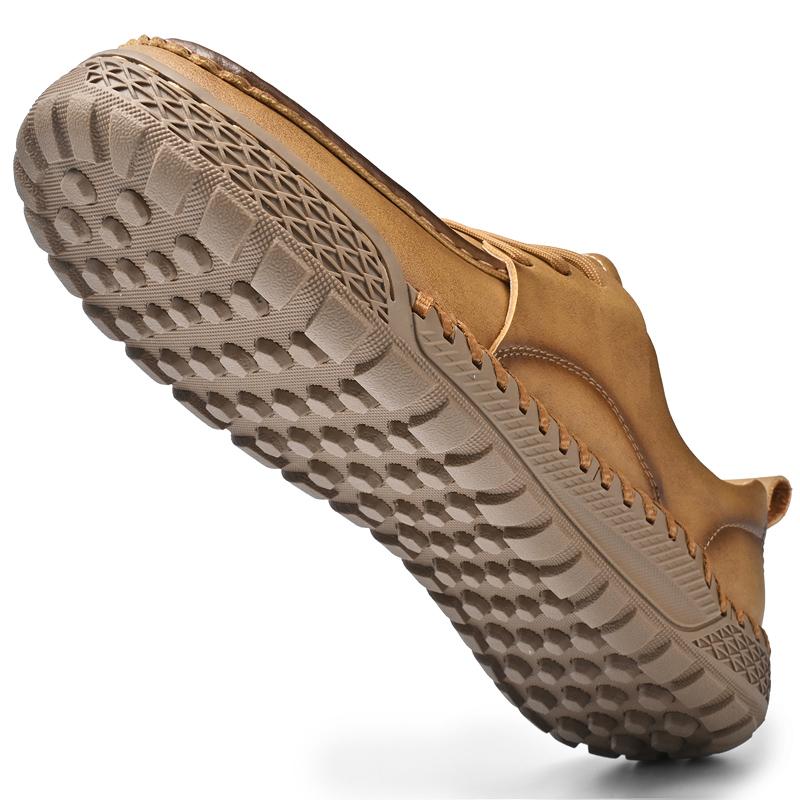 Herren Handgenähte Lederschuhe Low Top Schnürschuhe Lässige Sneaker Fahrschuh Atmungsaktive Leder Slipper Mokassins