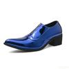 2025 Men's Trendy Pointed Large Business High Heels, Banquet Wedding Punk Zipper, British Style Bright Face Men's Shoes