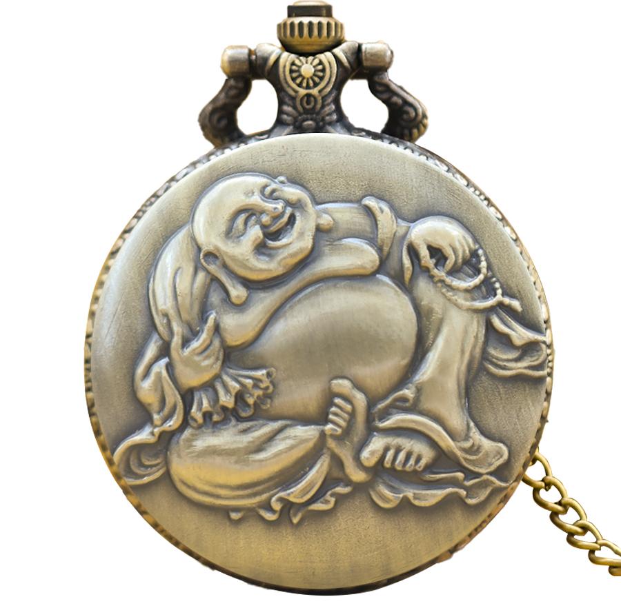 

Retro Bronze Steampunk Maitreya Buddha Flip-Top Male And Female Student Gift Quartz Necklace Commemorative Pocket Watch бронзовый