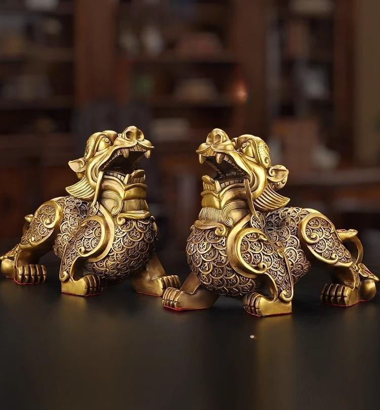 1 Pair High Quality Copper Animal Pixiu Inviting Wealth Opening Gifts Living Room Home Office Decor