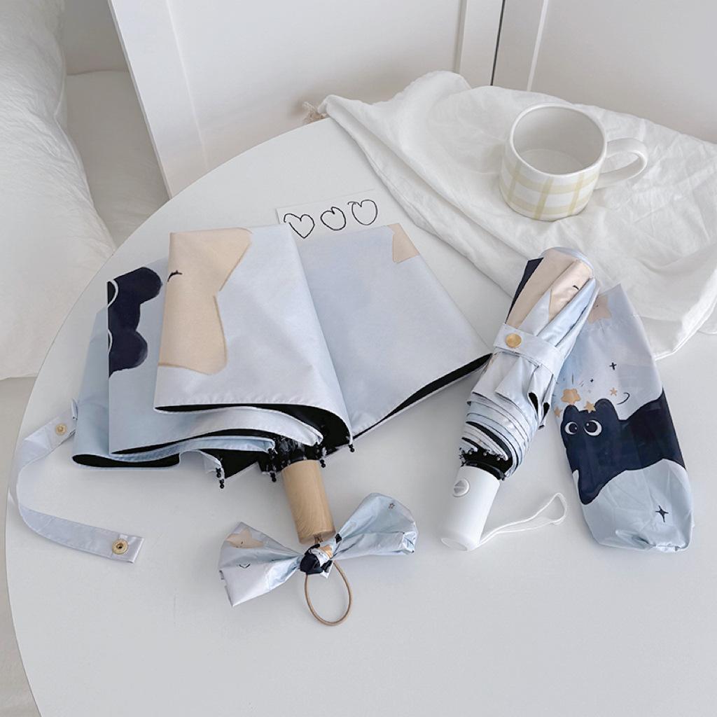 3-Ribs Cartoon Cat Umbrella Automatic Lightweight Cat Sun Protection Umbrella UV Protection Waterproof Folding Sun Umbrella