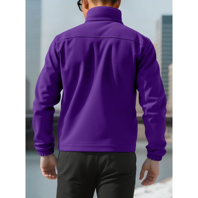 Fleece Jacket for Men Full Zip Lightweight Stand Collar Warm Jackets Casual Outdoor Windproof Coat with Pockets Men's Tactical Winter Fall Coat Jacket