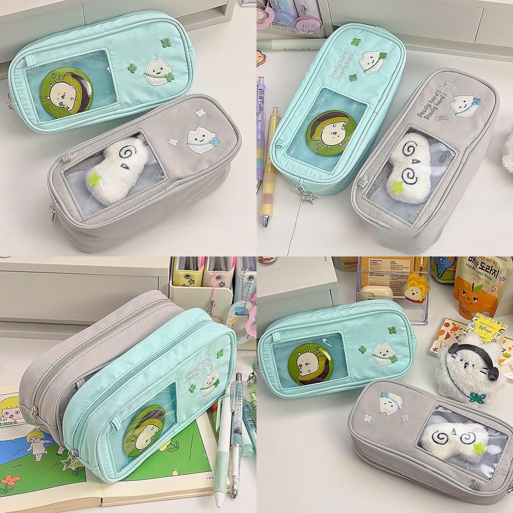 Canvas Cat Pen Case With Clear Window For Students And Office Supplies