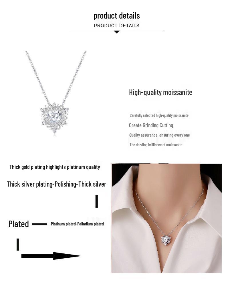 925 Silver Heartbeat Necklace with Heart Diamond Pendant - Women's Light Luxury Clavicle Chain Jewelry
