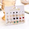 12Pairs Combination Earrings Set for Women Flower Heart Star  Moon Sun Small Rhinestone Stud Earring Party Jewelry Gift