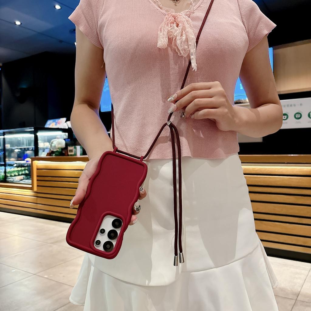 Samsung S25ultra Large Wave Mobile Phone Case Integrated Lanyard Hole S24Plus Full Inclusive Protective Case