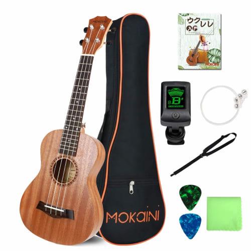 Beginner's Kit: Mokaini Soprano Ukulele, 23-inch, Made of Premium Mahogany. Includes Ukulele Bag, Tuner, Japanese Language Learning Materials, Hanging