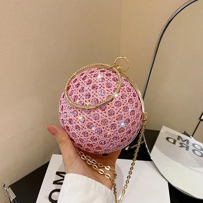 Třpytivé kulaté večerní peněženky pro ženy Lesklé diamanty Kabelka Neobvyklé Párty Mini Malé kabelky Móda Luxusní kabelka přes rameno Žena
