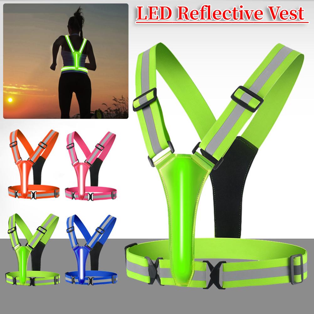 LED Reflective Vest Light Up Running Vest Adjustable Elastic Vest Jacket Vest Night Warning Work Fishing Sports Vest for Cycling
