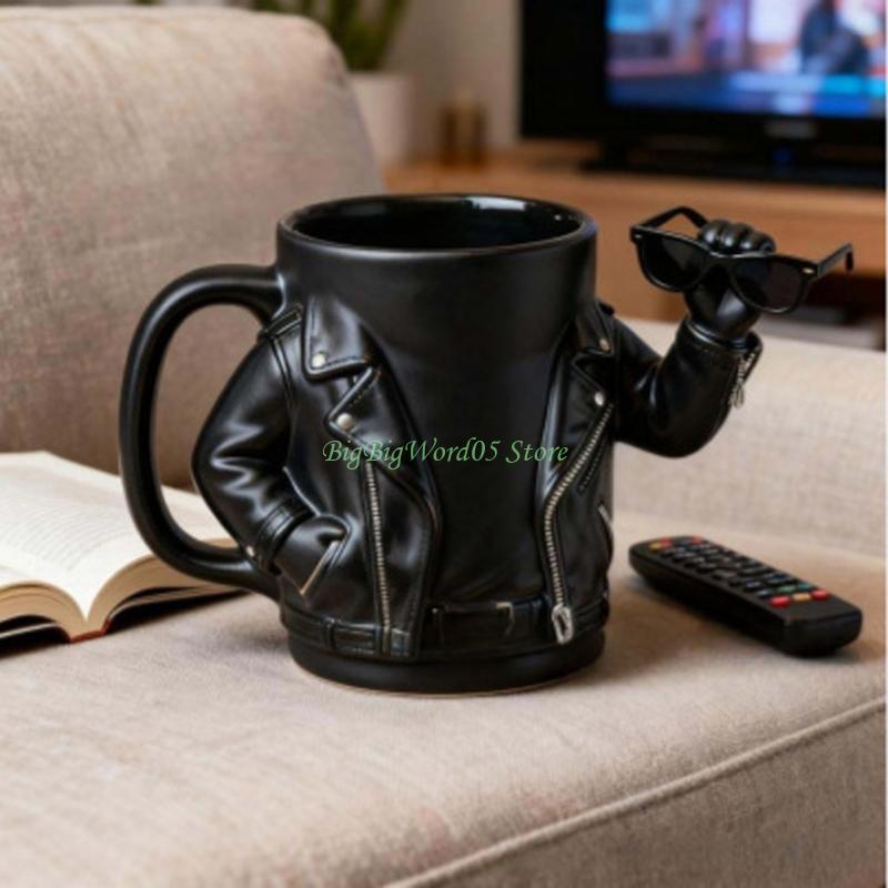 

24TE Large Capacity Resin Coffee Mug With Unique Motorcycle Jackets Styles Drinking Cup with Handle for Home or Outdoor Event CN