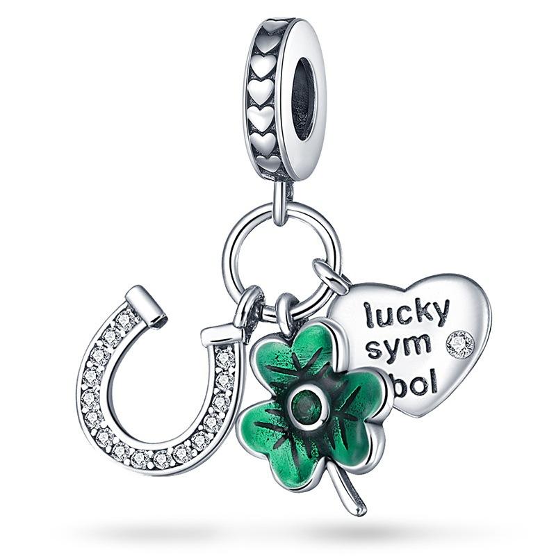 DIY Jewelry Making Supplies Green Horseshoe Four Leaf Clover Lucky Charm Pendant Beads for Bracelet Craft
