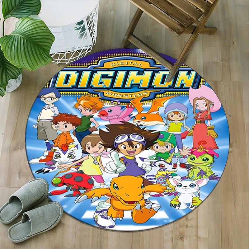 1pc Digimon Carpet, Round Rug, Comfortable, Suitable for Entryways, Living Rooms, Office, And Bedrooms, Christmas Decoration
