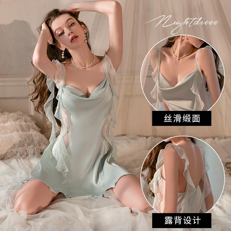New pajamas halter suspender satin loungewear pure desire women's low-cut swing collar suspender nightdress