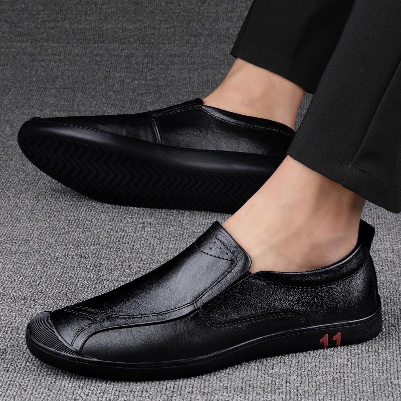 Men s Large Size Cowhide Leather Loafers - Spring/Autumn Slip-on Casual Formal Shoes 37