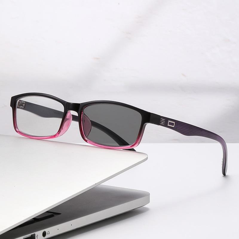 Trendy Light Color Changing Reading Glasses Ultra Light Square Frame Multi Focus Dual Purpose Eyewear 8892
