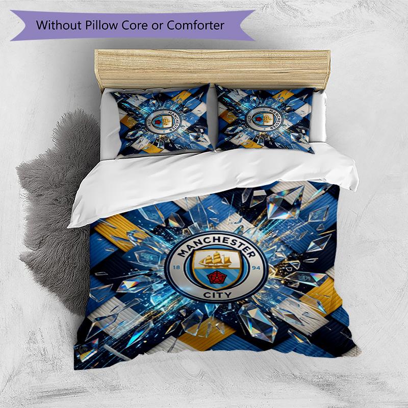 Set Lenzuola 3 Pezzi Stampato Manchester City Morbido Delicato sulla Pelle Lavabile Copripiumino e Federe Set Tutte le Stagioni Camera da Letto