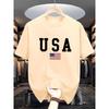 Men's Summer 100% Cotton Fashionable Casual Loose Fit USA American National Flag Graphic Round Neck Short Sleeved T-shirt Top