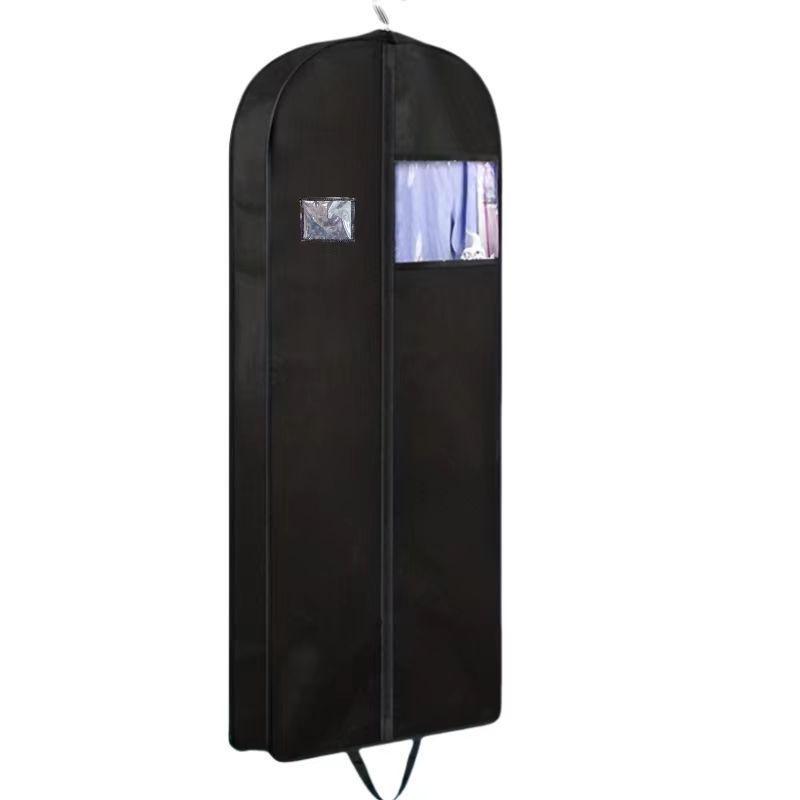 3D Transparent Non-Woven Garment Dust Cover Bag - Black Portable Suit Protector