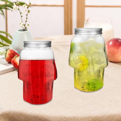 Totenkopf Einmachglas mit Deckel Lebensmittelqualität BPA-frei Großes Fassungsvermögen Auslaufsicher Wiederverwendbar Halloween Trinkgläser Glas Getränkehalter